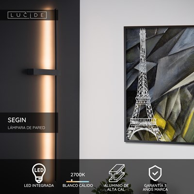 Lucide SEGIN - Lámpara de pared - LED - 1x10W 2700K - Negro